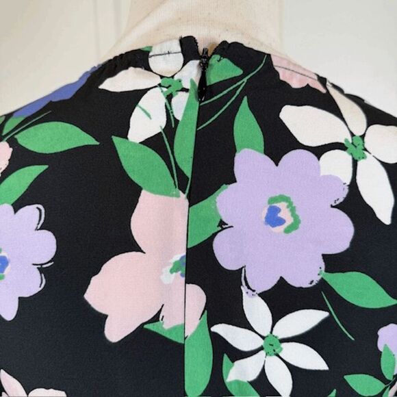 Nasty Gal Black Floral Print Dress Empire Waist Pintuck Blue White Size 2 - Picture 6 of 11